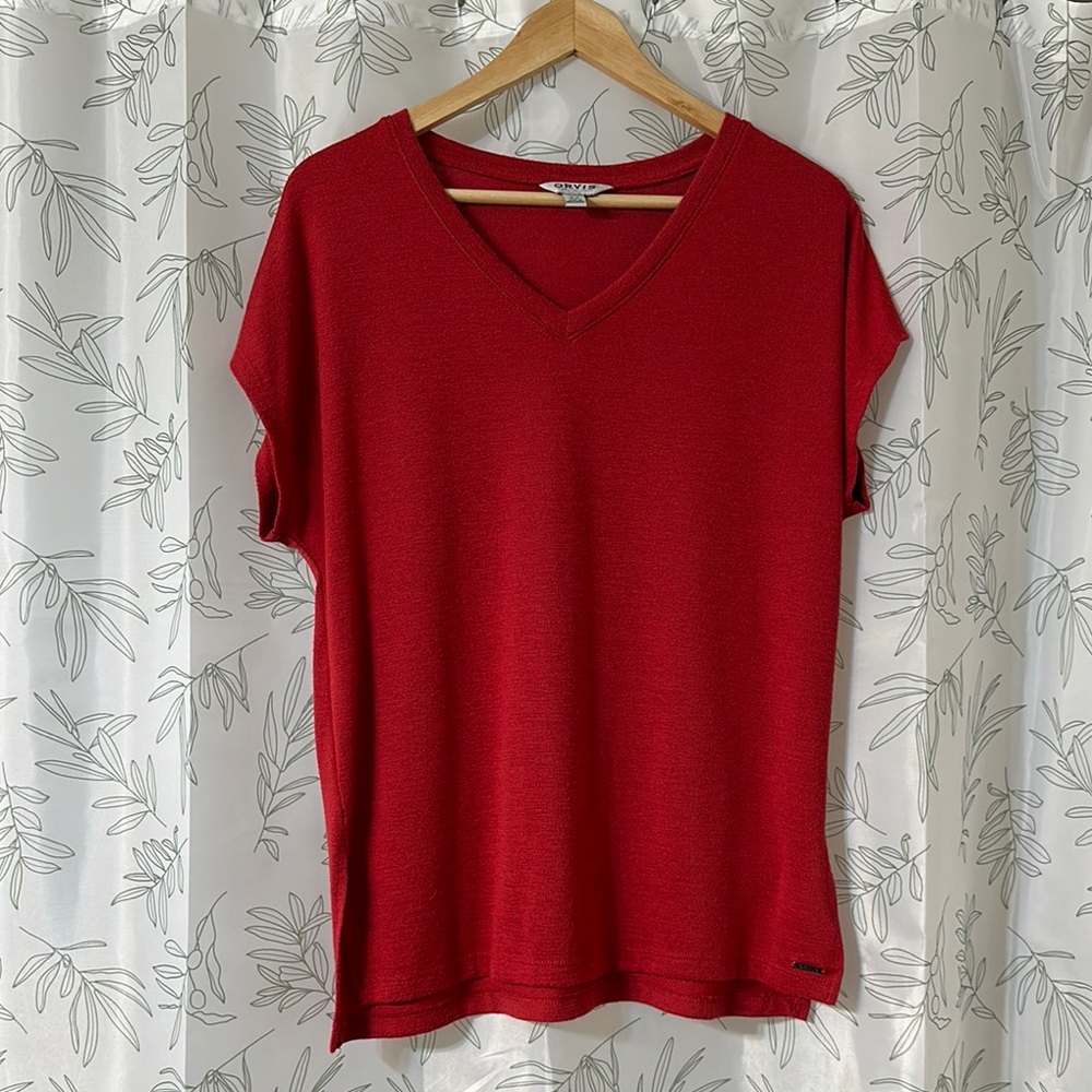 Orvis-Perfect Relaxed V-Neck Cap Sleeve Tee EUC